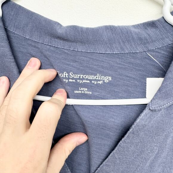 SOFT SURROUNDINGS Danielle Button Top Slub Knit Jersey Shirt Gray Blue Size L - Picture 2 of 3